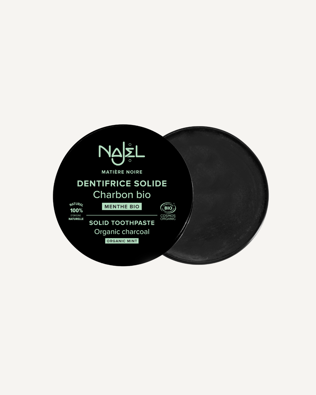 Solid toothpaste with organic charcoal