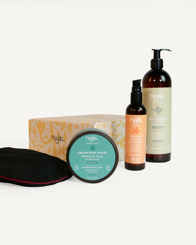 Kit Beauté Hammam Marocain - Savon Noir à L'Argan 200g + Gant Kessa + Pierre Ponce - Naturel Et Hydratant