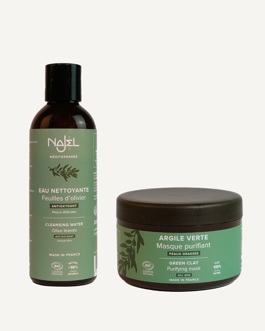 Eau de feuilles d'olivier et argile verte en poudre Najel