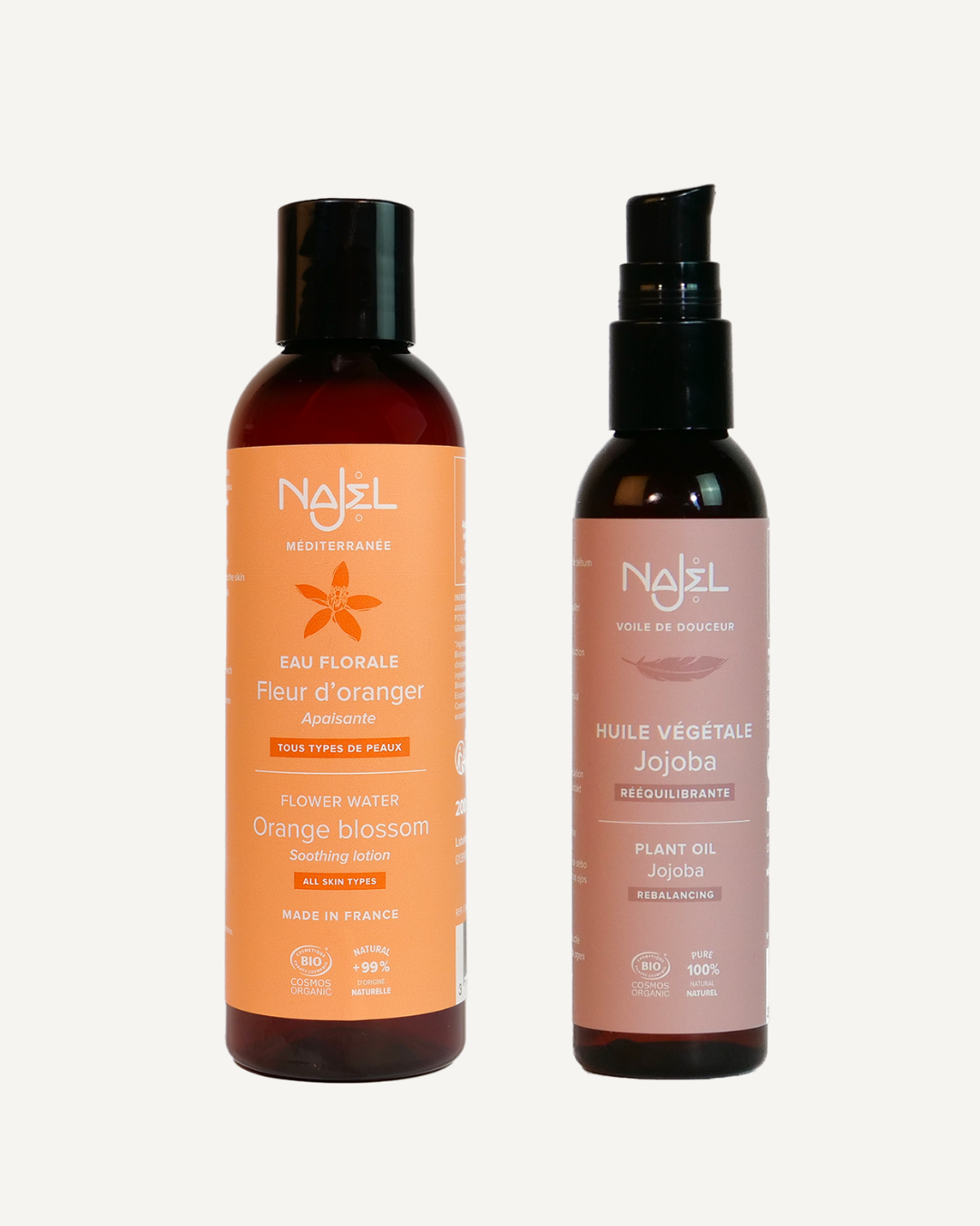 Eau florale de fleur d'oranger, huile végétale de jojoba Najel