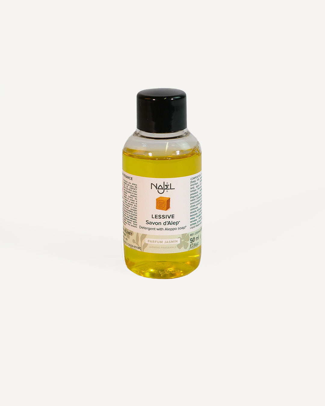 Stain-removing laundry detergent with Aleppo soap* and jasmine fragrance