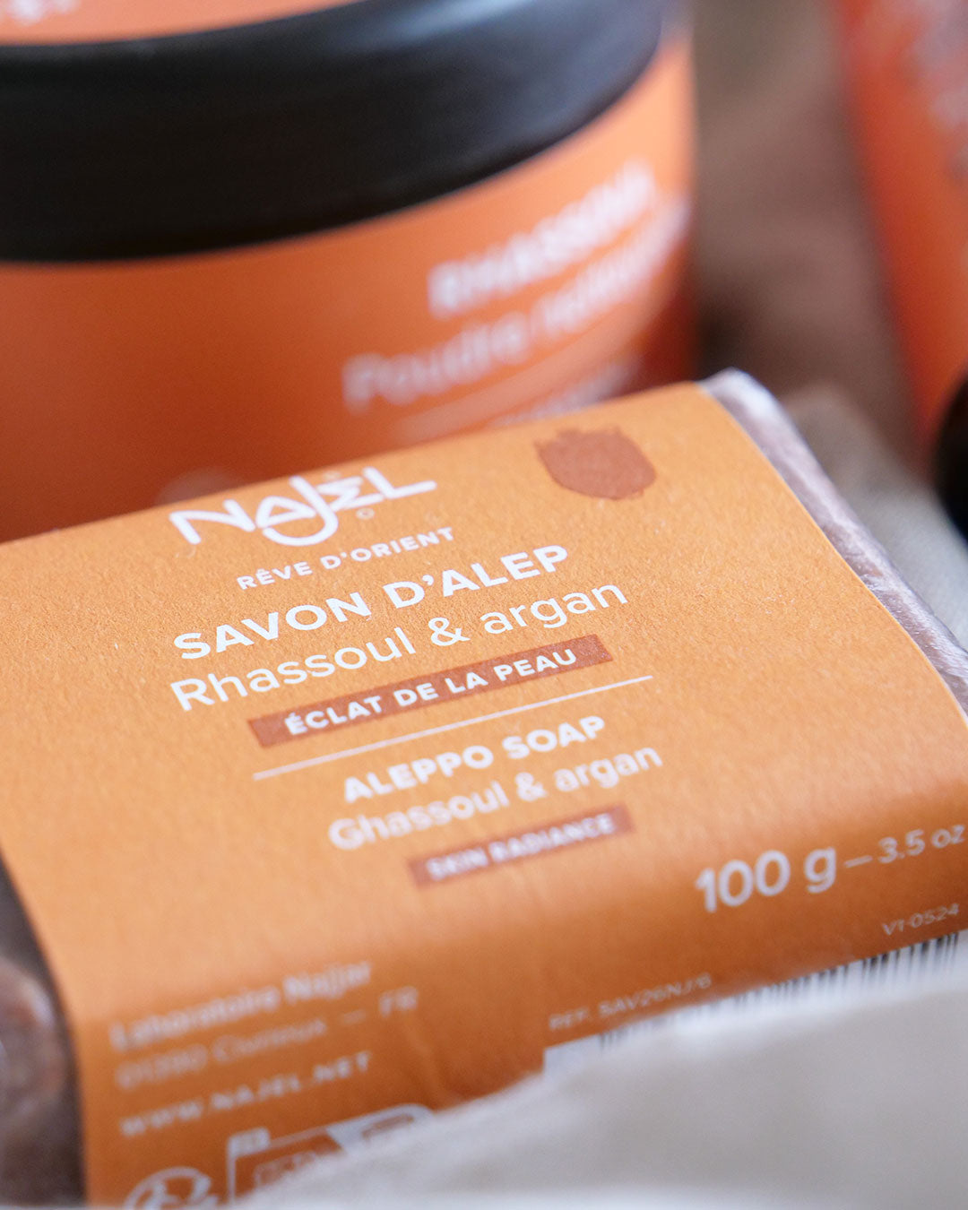 Savon d'Alep au rhassoul et à l'huile d'argan-Savon d'Alep solide enrichi-Najel