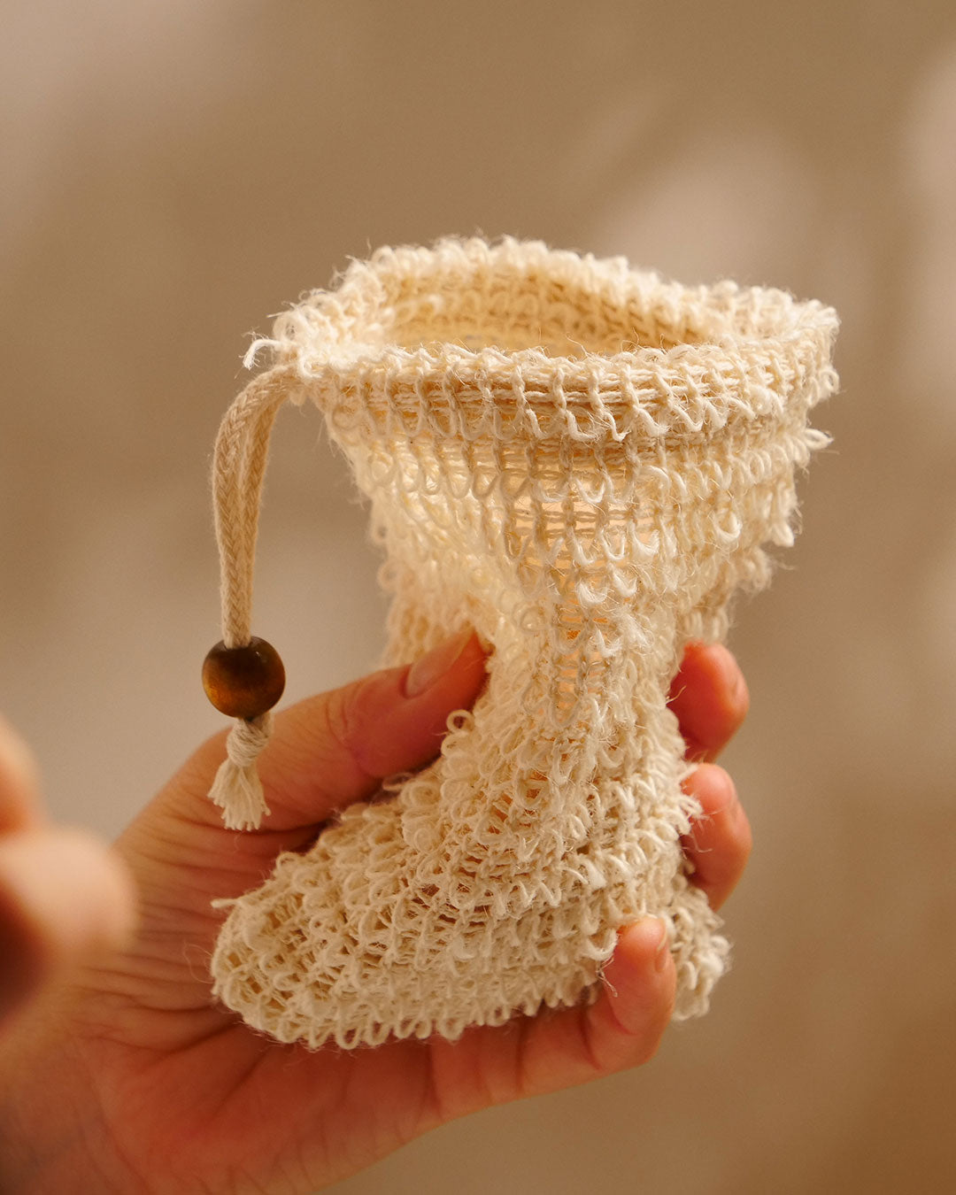 Sisal and cotton soap bag